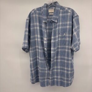 Weatherproof Vintage Mens‎ XL Blue Plaid Performance Short Sleeve Button Down